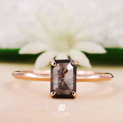 Salt and Pepper Emerald Diamond Ring | Engagement Wedding Promise Ring - Rubysta