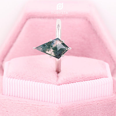 Moss Agate Ring | Kite Diamond Ring | kite Engagement Ring - Rubysta