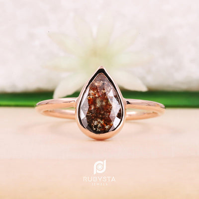 Salt and pepper red diamond ring | Engagement pear diamond ring | Art Deco Ring - Rubysta