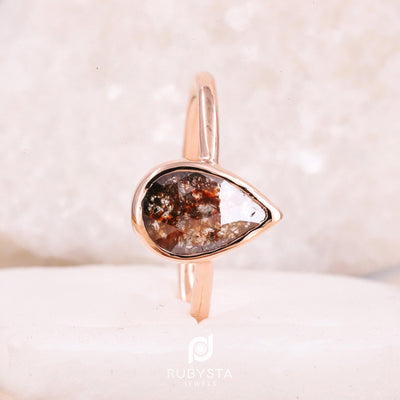 Salt and pepper red diamond ring | Engagement pear diamond ring | Art Deco Ring - Rubysta