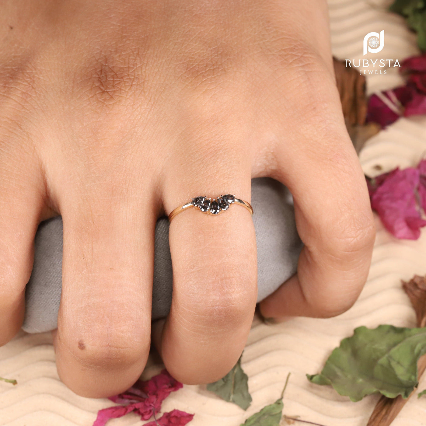 Minimalist Five Stone Diamond Ring | Pear Shape Diamond Ring | Salt and pepper Diamond Ring