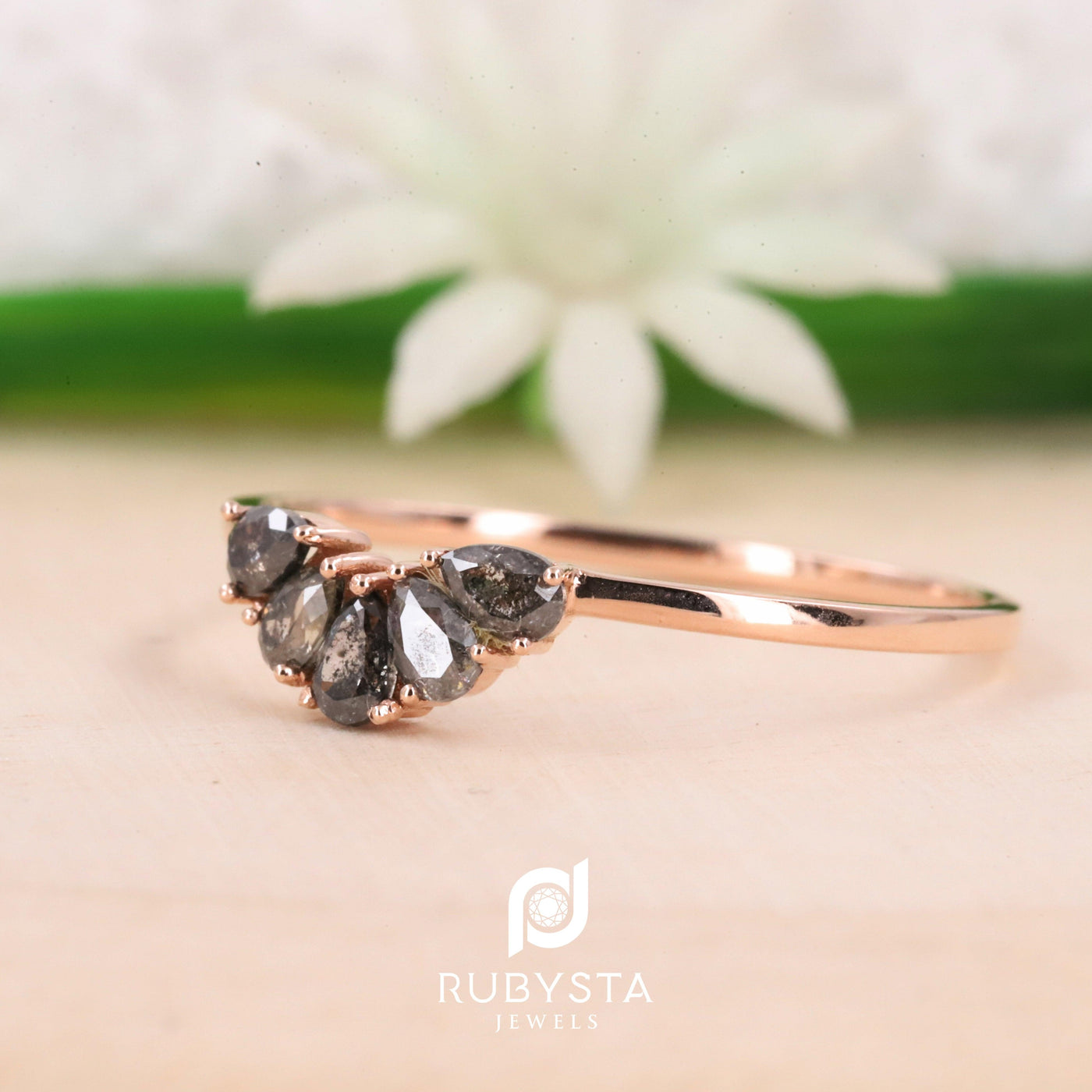 Minimalist Five Stone Diamond Ring | Pear Shape Diamond Ring | Salt and pepper Diamond Ring - Rubysta