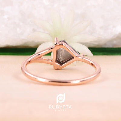 Salt and Pepper Pentagon Diamond Ring | Engagement Ring | Pentagon Diamond Ring - Rubysta