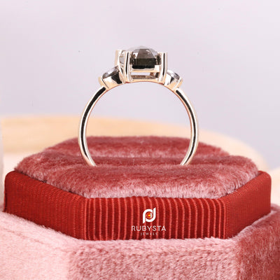 Salt and Pepper Diamond Ring | Engagement Ring | Emerald Diamond Ring - Rubysta
