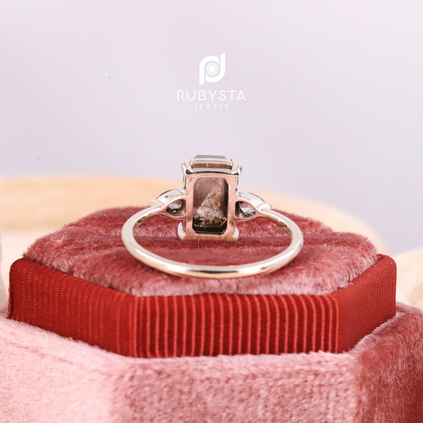 Salt and Pepper Diamond Ring | Engagement Ring | Emerald Diamond Ring - Rubysta