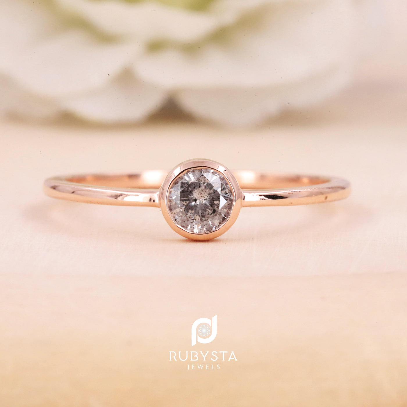 Salt and Pepper Diamond Ring | Engagement Ring | Round Diamond Ring - Rubysta