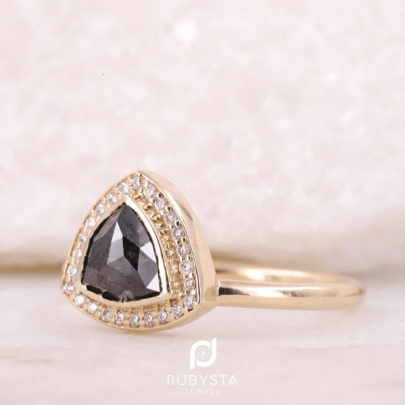 Salt and Pepper Trillion Diamond Ring | Engagement Ring | Trillion Diamond Ring - Rubysta