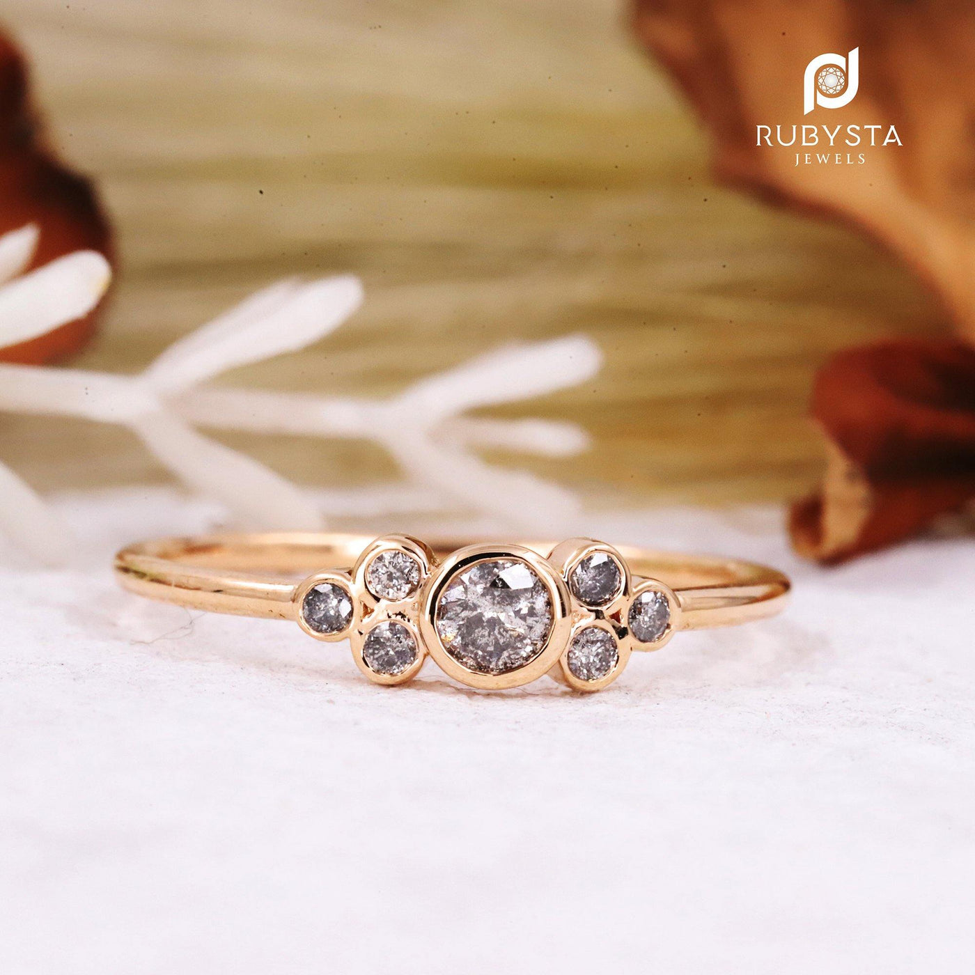 Salt and Pepper Diamond Ring | Engagement Ring | Round Diamond Ring - Rubysta