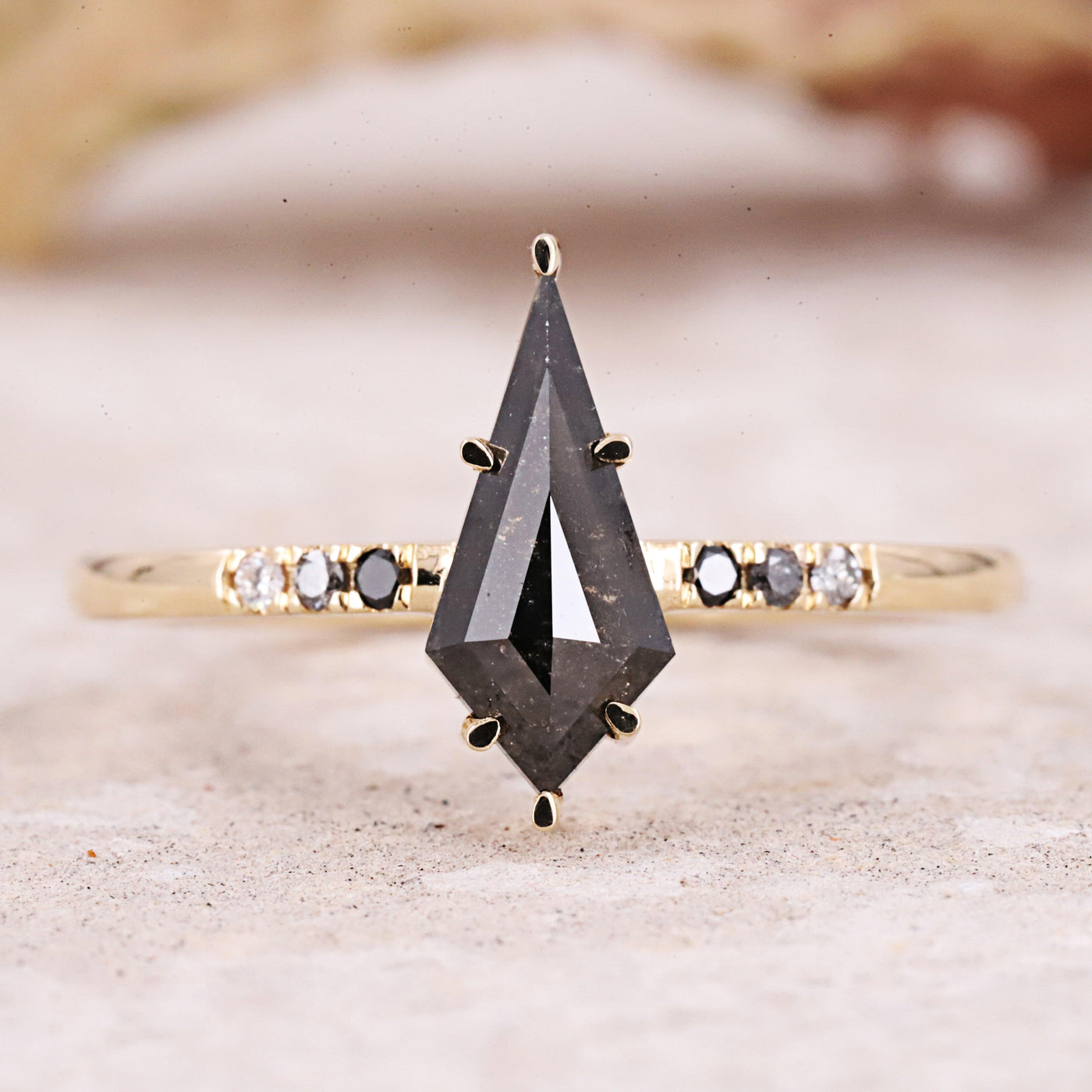 Salt and Pepper diamond Ring | kite Engagement Ring | kite diamond ring - Rubysta