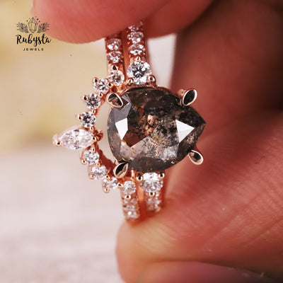 Salt and Pepper Engagement ring Pear Diamond Wedding - Rubysta