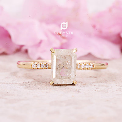 Salt and Pepper Diamond Ring | Engagement Ring | White Emerald Diamond Ring - Rubysta