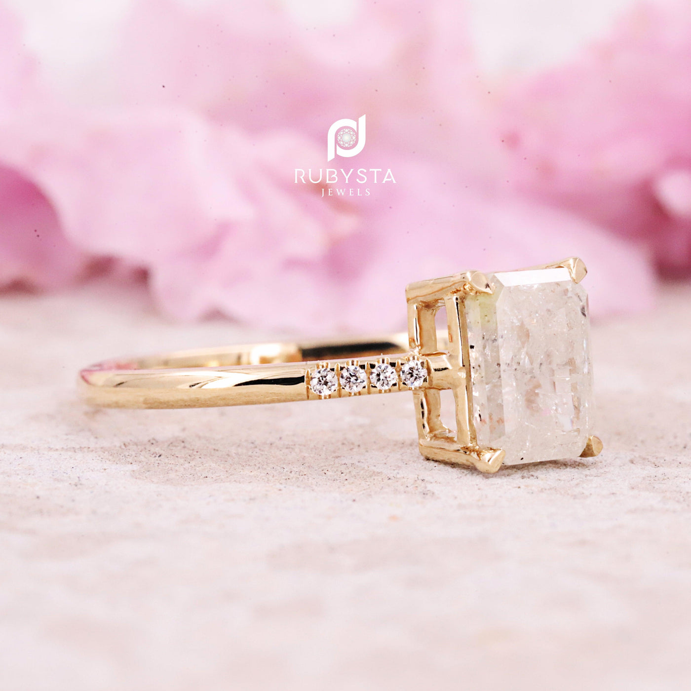 Salt and Pepper Diamond Ring | Engagement Ring | White Emerald Diamond Ring - Rubysta