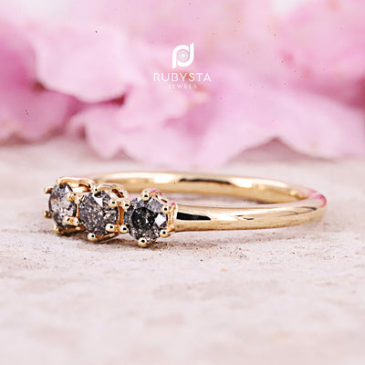 Salt and pepper diamond engagement ring | Diamond cluster ring | Solid Gold Ring - Rubysta
