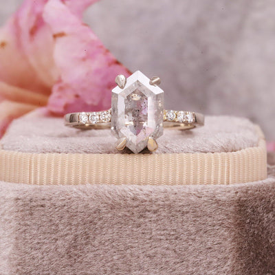 Salt and Pepper Diamond Ring | Engagement Ring | Hexagon Diamond Ring - Rubysta