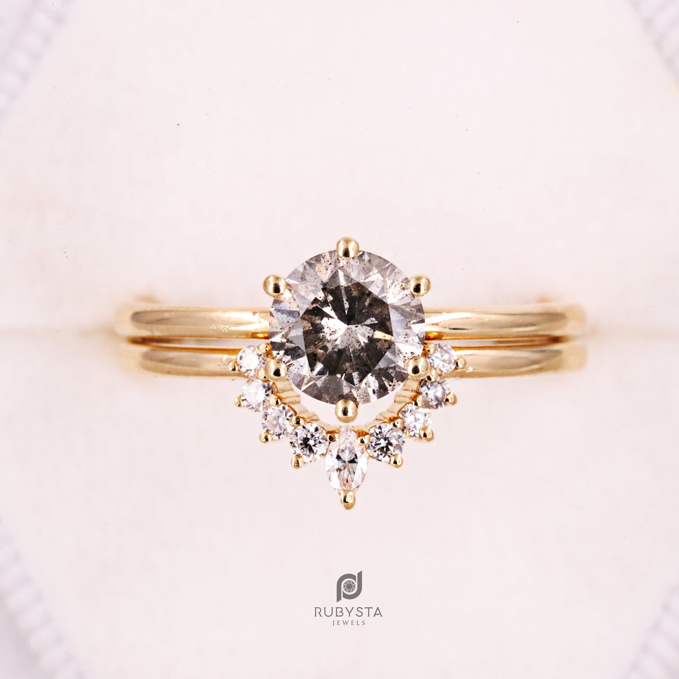 Round Diamond Ring | Rose Cut Diamond Engagement Ring | Combo Ring - Rubysta