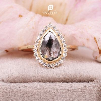Salt and Pepper Diamond Ring | Engagement Ring | Pear Diamond Ring - Rubysta