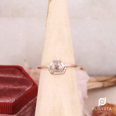 Salt and Pepper Diamond Ring | Engagement Ring | Pentagon Diamond Ring - Rubysta