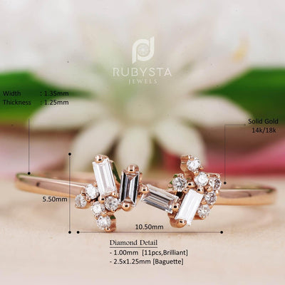 Baguette Round Diamond Cluster Ring | Statement Women Bridal Wedding Ring - Rubysta