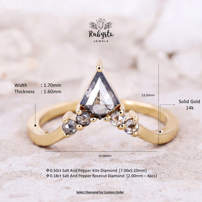 Salt and Pepper Kite Diamond ring | Kite Stackable Ring | Stacking Kite diamond wedding band