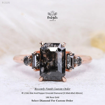 Salt and Pepper diamond Ring | Engagement Ring | Emerald Diamond Ring