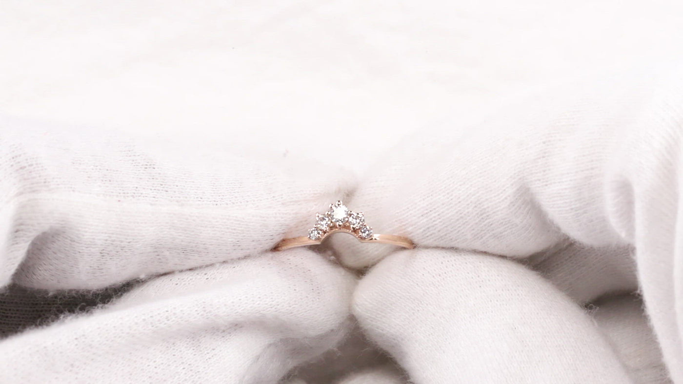 Curved Diamond Wedding Band | Round Diamond Stacking Ring