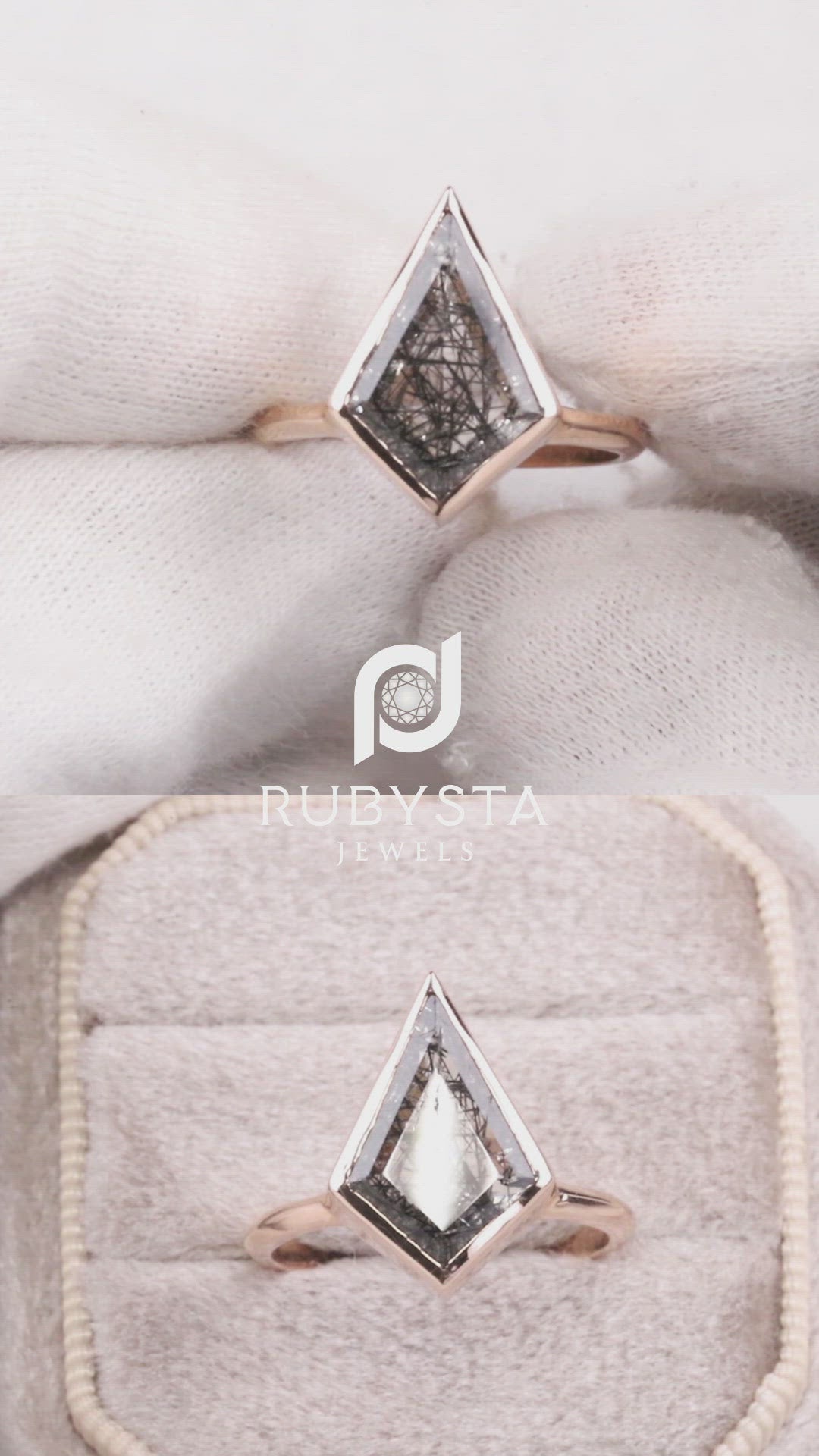 Kite Black Rutilated Quartz Ring | Kite Engagement Ring | Proposal Ring