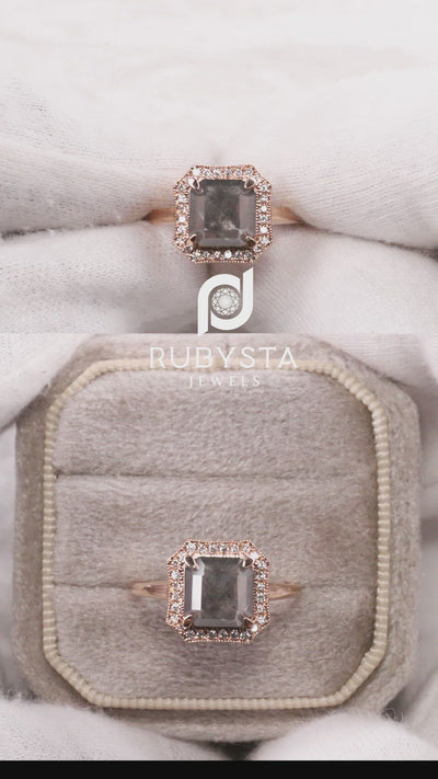 Salt and Pepper Engagement Ring | Emerald Diamond Ring | Wedding Ring | Minimalist Ring