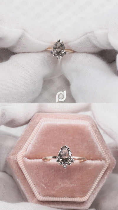 Salt and pepper diamond ring | Pear diamond ring | 14K Rose gold Ring