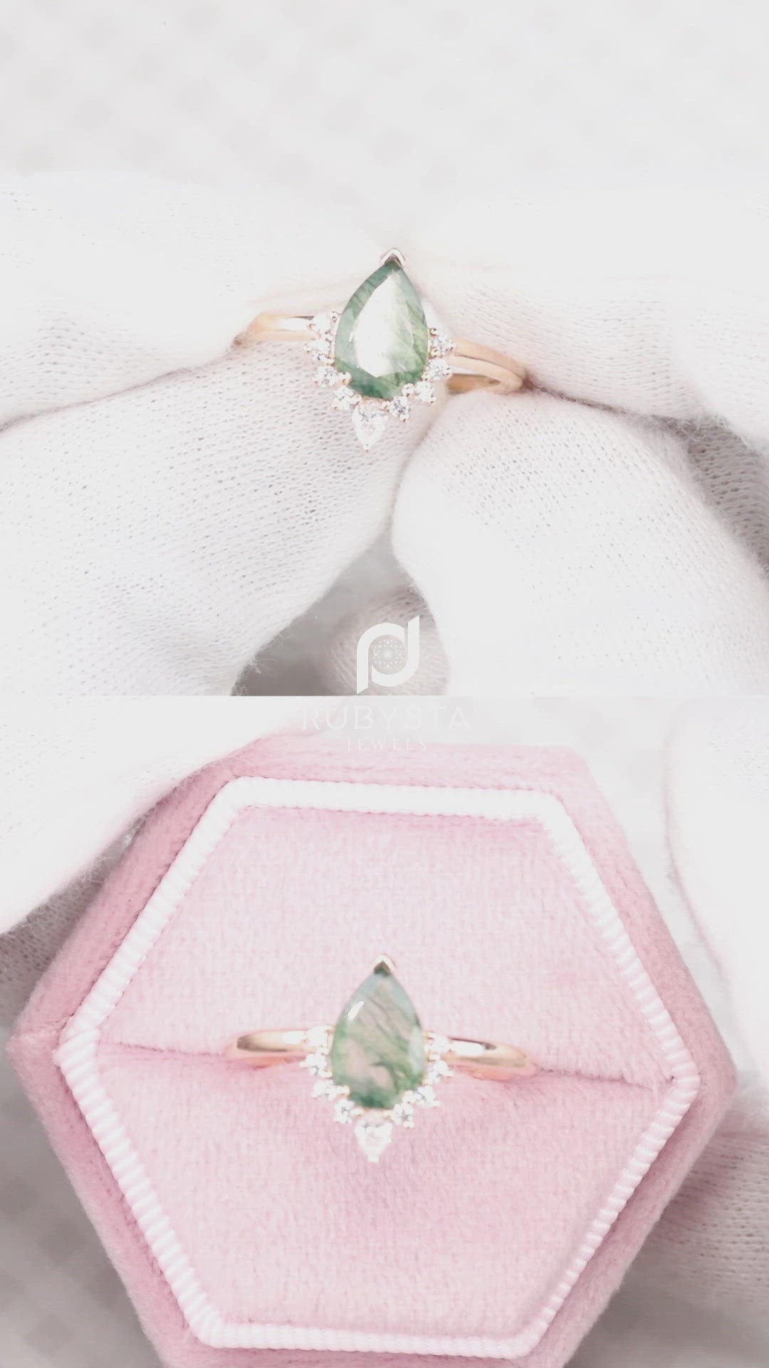 Moss Agate Ring | Pear Diamond Ring | Pear Engagement Ring | Pear Moss agate ring