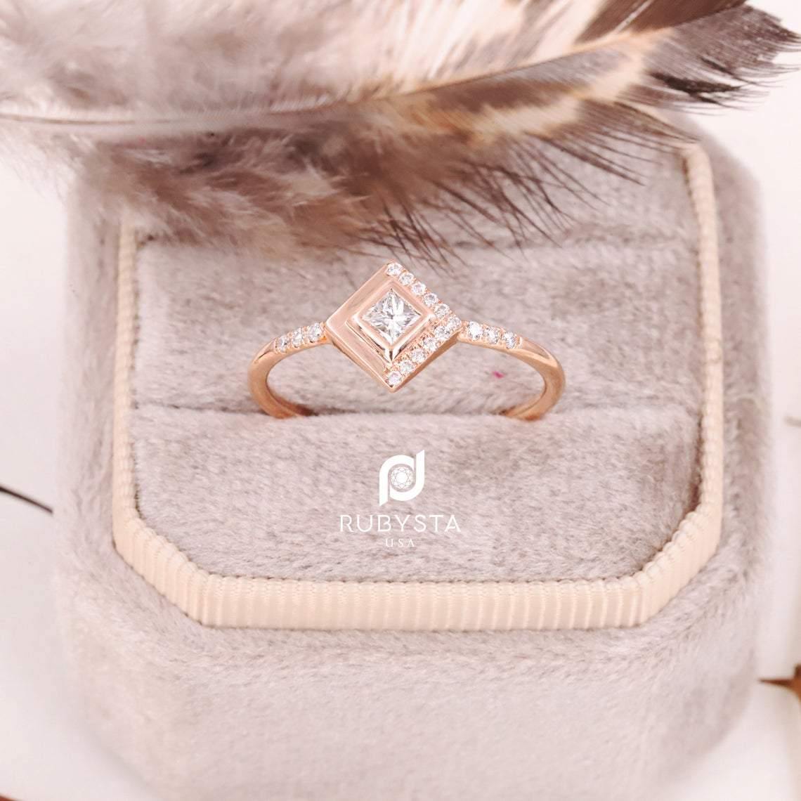Square diamond Ring | Princess Diamond Ring | White Diamond Ring - Rubysta