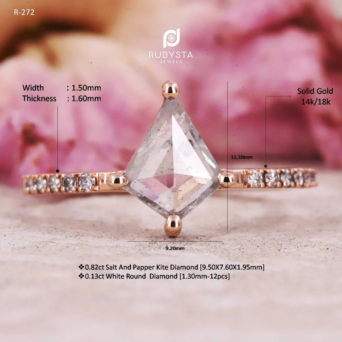 Salt and Pepper Diamond Ring | Kite Engagement Ring | Salt and Pepper Diamond