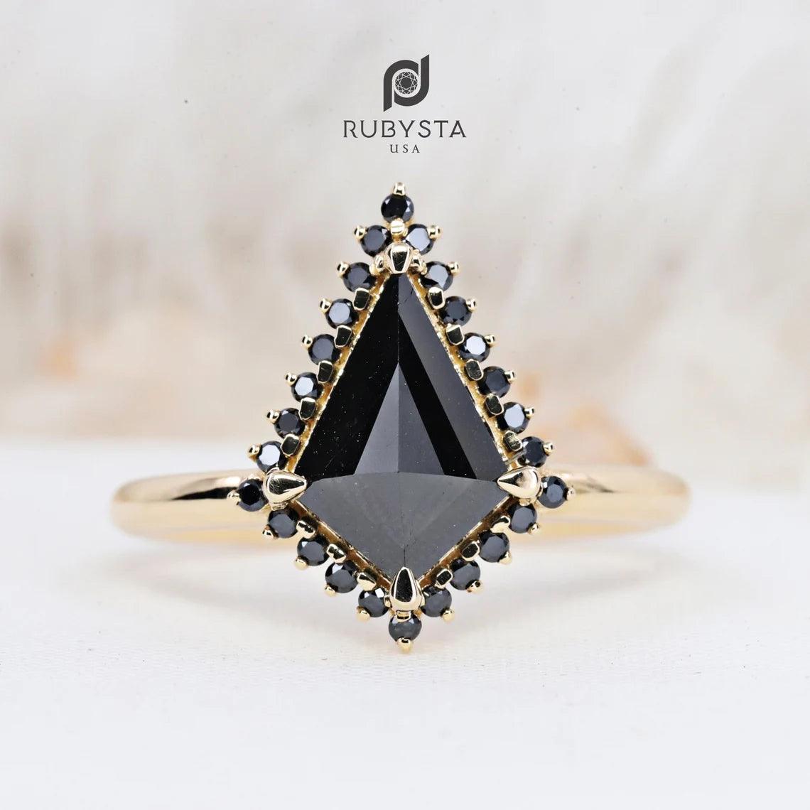 Kite Diamond Ring | Salt and Pepper diamond Ring | kite Engagement Ring | Black diamond ring - Rubysta