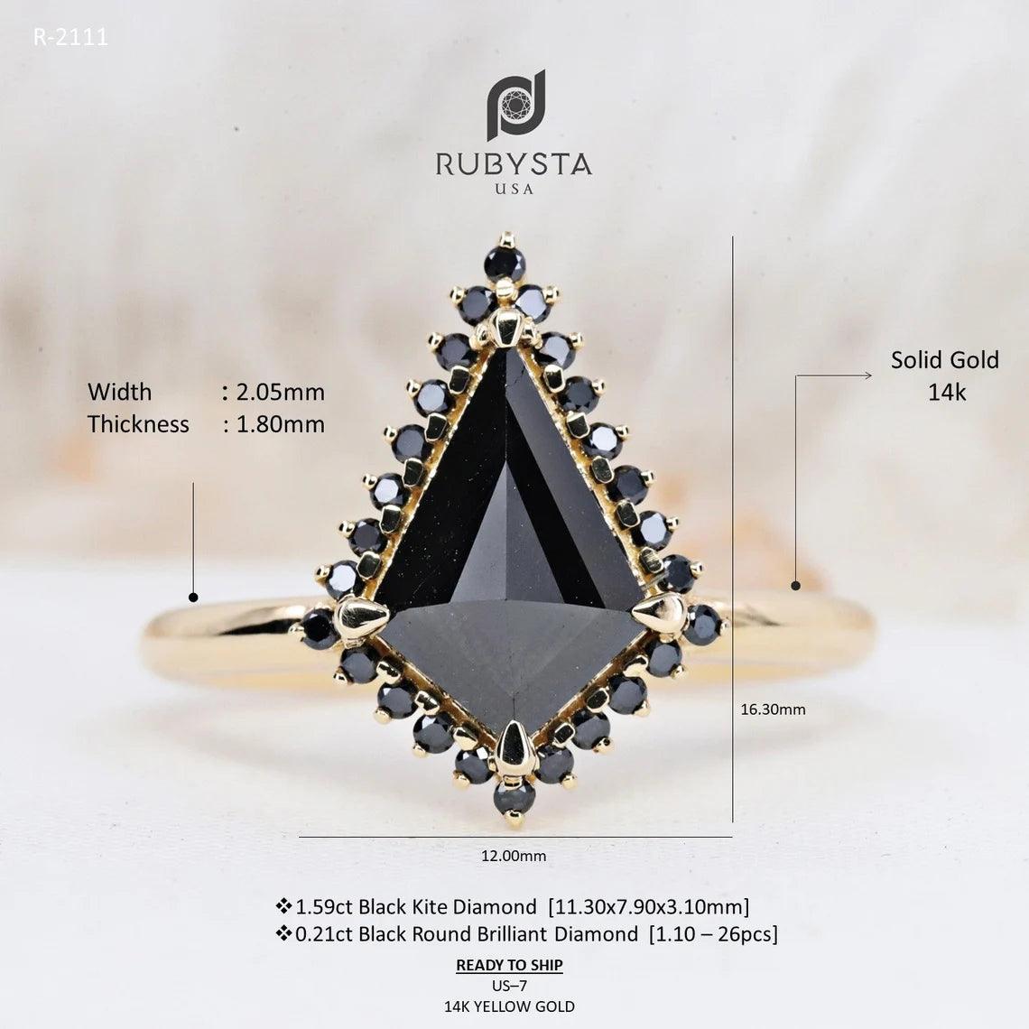 Kite Diamond Ring | Salt and Pepper diamond Ring | kite Engagement Ring | Black diamond ring - Rubysta