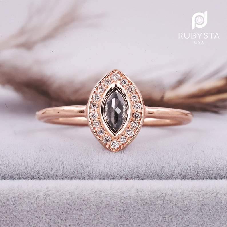 Salt and Pepper diamond Ring | Salt and pepper Ring | Marquise Diamond Ring - Rubysta