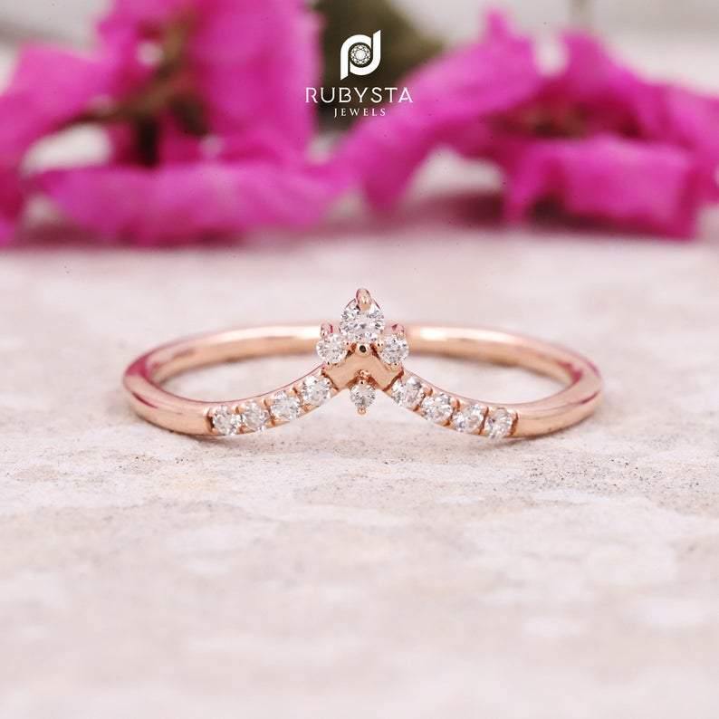 Stacking Ring | Stackable Ring | Round Diamond Stacking Ring | Natural Diamond Ring - Rubysta