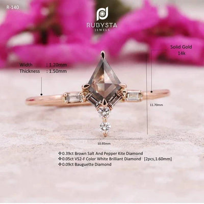 Salt and Pepper Diamond Ring| Engagement Ring | Kite Diamond Ring