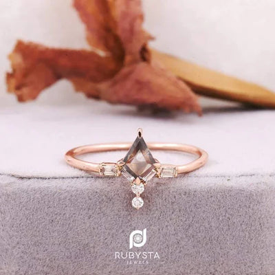 Salt and Pepper Diamond Ring| Engagement Ring| Kite Diamond Ring