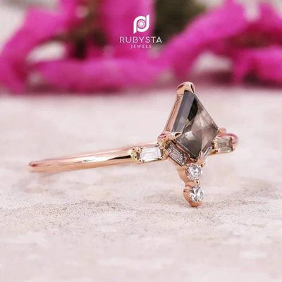 Salt and Pepper Diamond Ring| Engagement Ring | Kite Diamond Ring - Rubysta