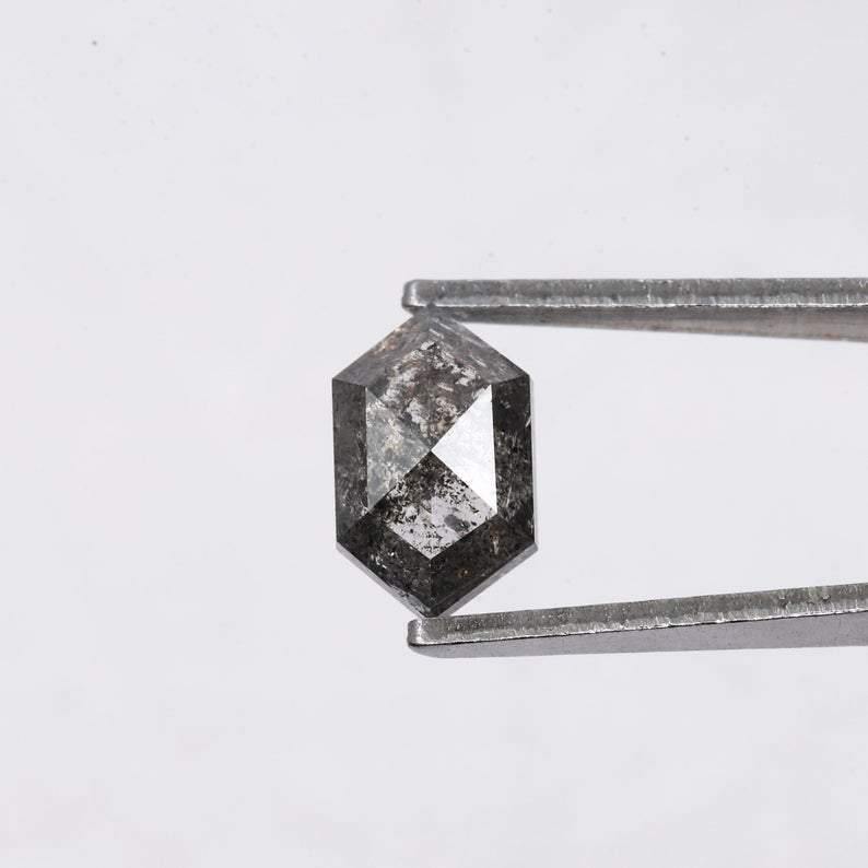 Salt and Pepper diamond Ring| Salt and pepper Ring | Hexagon Diamond Ring | salt and pepper engagement ring| hexa ring | 14k Solid Gold Ring - Rubysta
