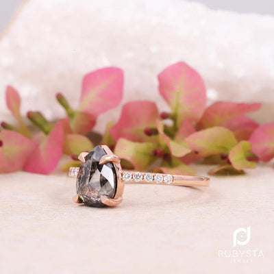 Salt and pepper diamond ring | Pear diamond ring | 14K Solid Rose gold Ring | Natural Diamond Ring - Rubysta