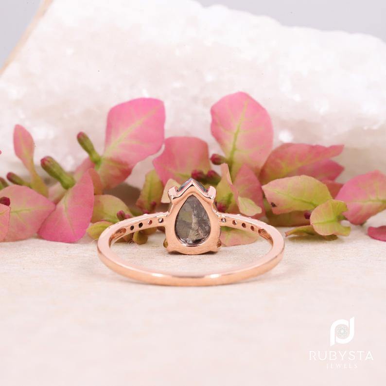 Salt and pepper diamond ring | Pear diamond ring | 14K Solid Rose gold Ring | Natural Diamond Ring - Rubysta