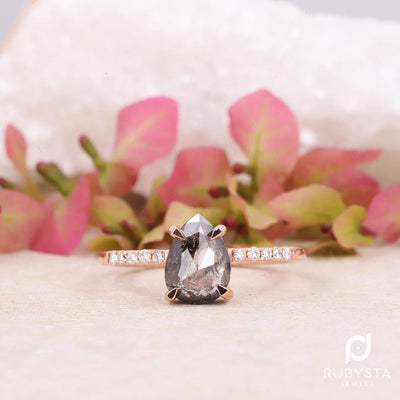 Salt and pepper diamond ring | Pear diamond ring | 14K Solid Rose gold Ring | Natural Diamond Ring - Rubysta