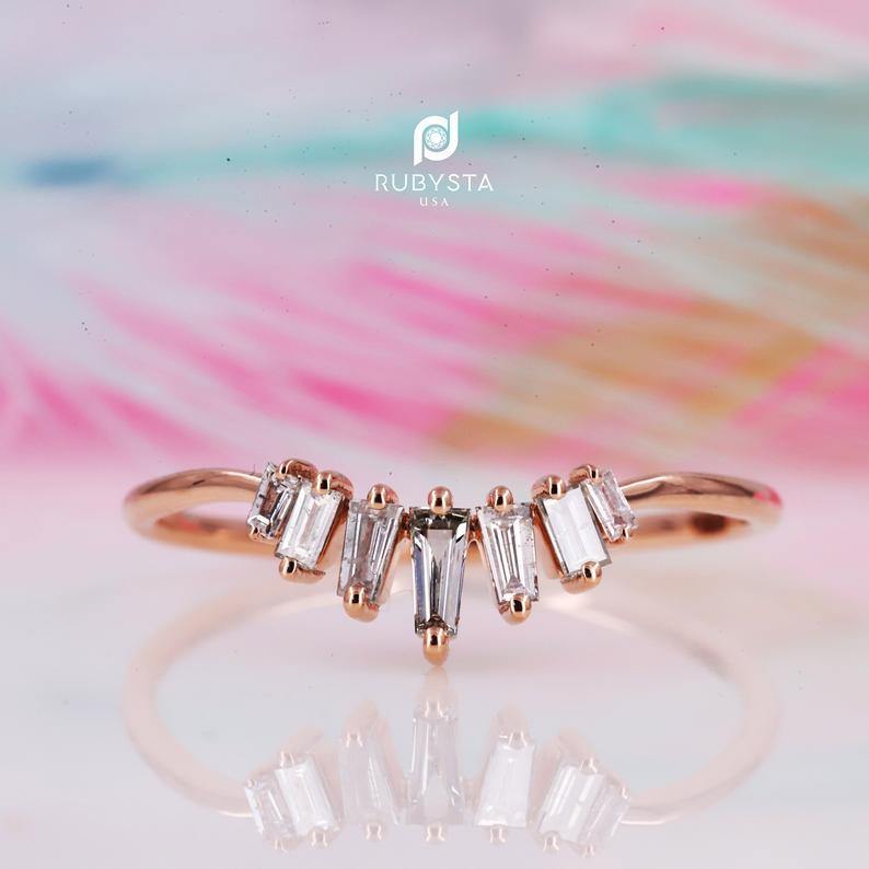 Salt and Pepper diamond Ring | Salt and pepper Ring | Baguette Diamond Ring - Rubysta