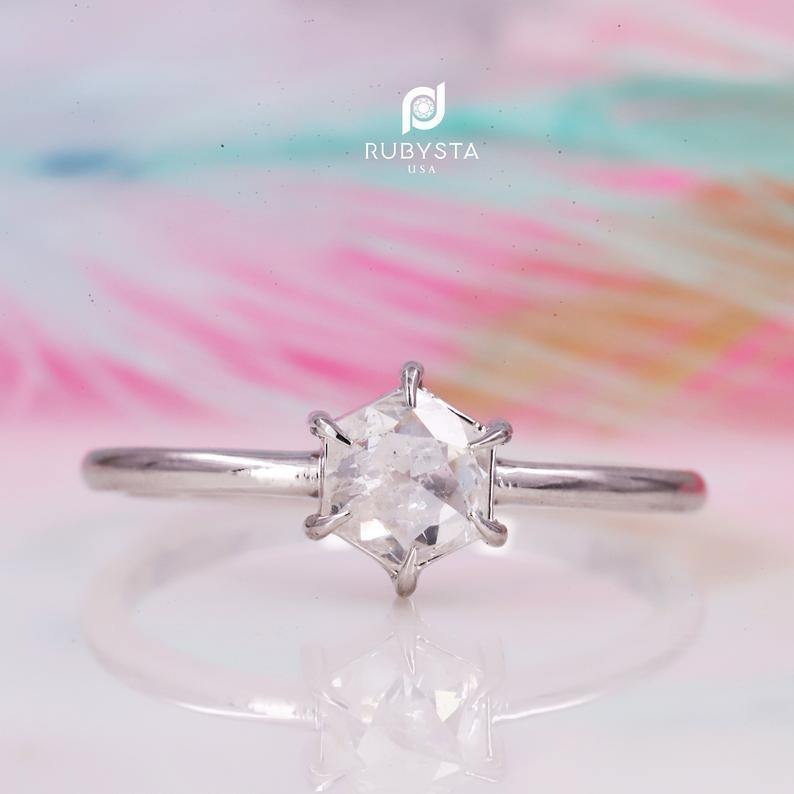 Salt and Pepper diamond Ring | Salt and pepper Ring | Hexagon Diamond Ring - Rubysta