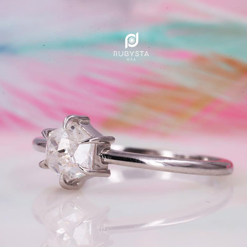 Salt and Pepper diamond Ring | Salt and pepper Ring | Hexagon Diamond Ring - Rubysta