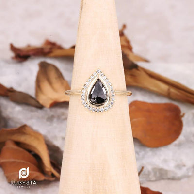 Salt and Pepper Diamond Ring | Pear Engagement Ring | Pear Diamond Ring - Rubysta