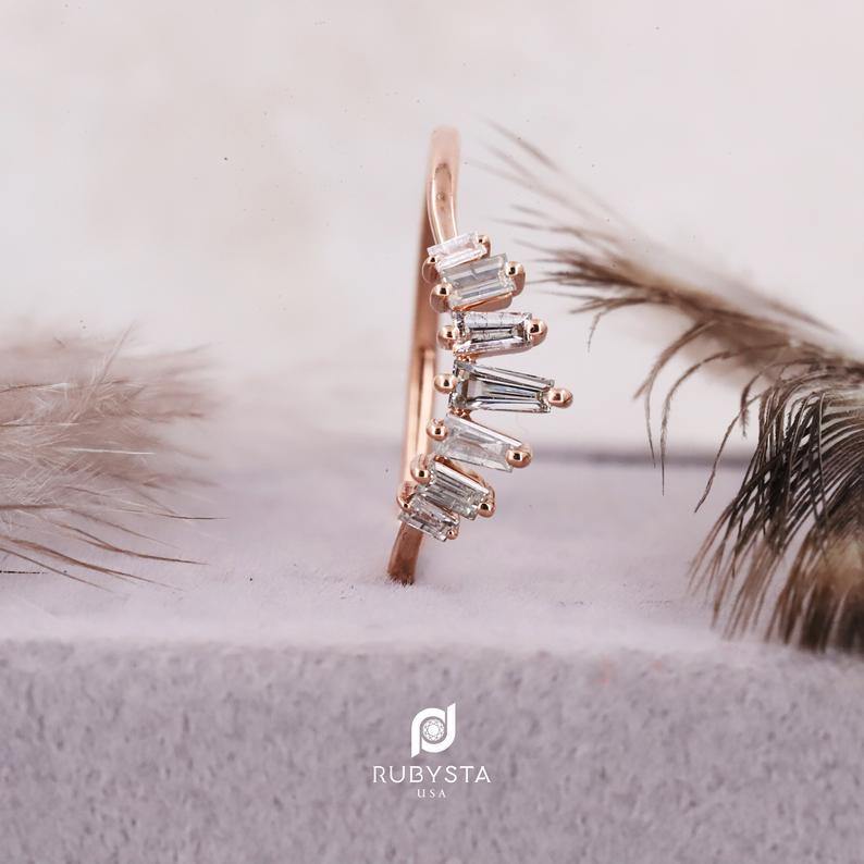 Salt and Pepper diamond Ring | Salt and pepper Ring | Baguette Diamond Ring - Rubysta