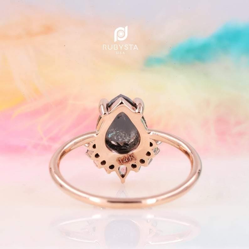 Salt and Pepper diamond Ring | Salt and pepper Ring | Pear Diamond Ring - Rubysta