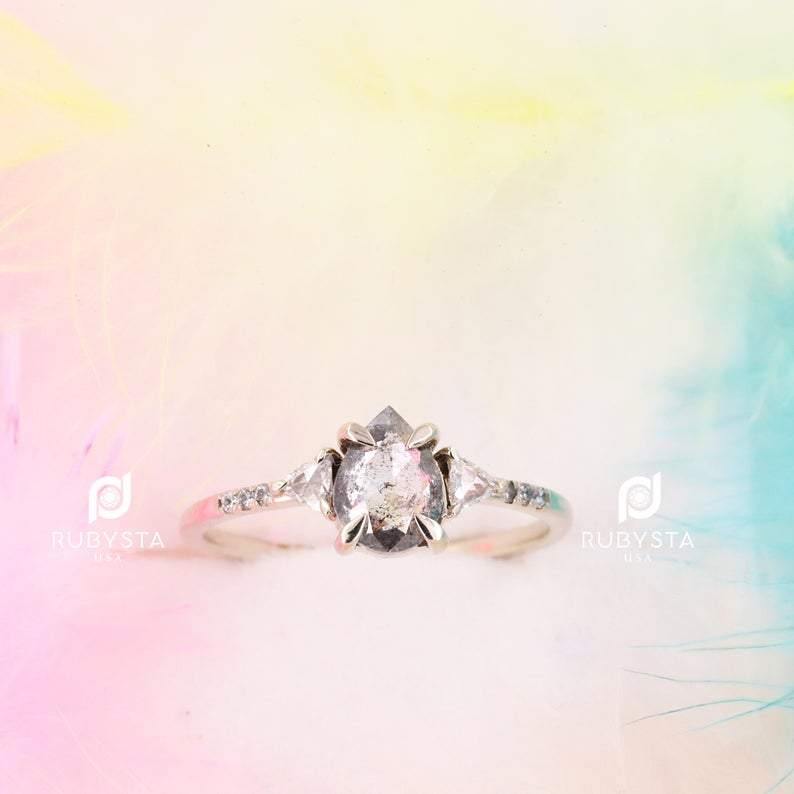 Triangle Diamond Ring | Salt and pepper Ring | Pear Diamond Ring - Rubysta