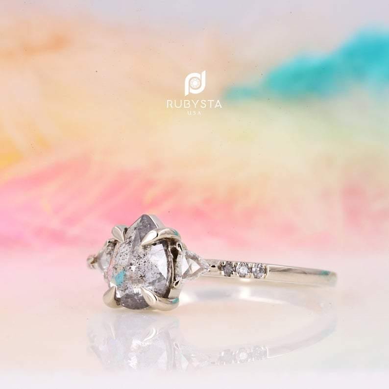 Triangle Diamond Ring | Salt and pepper Ring | Pear Diamond Ring - Rubysta